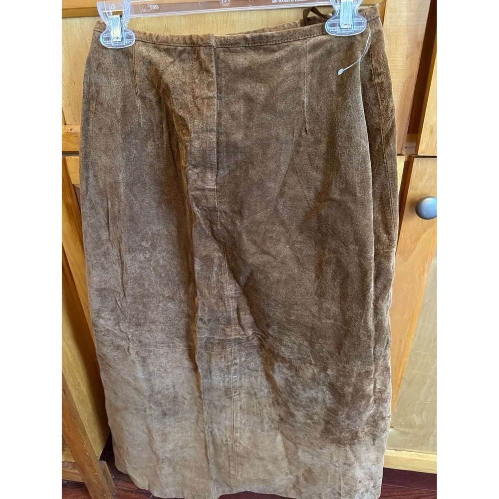 Bagatelle Vintage Brown Suede Leather Midi Skirt Size 4 High Waist 26” length 36